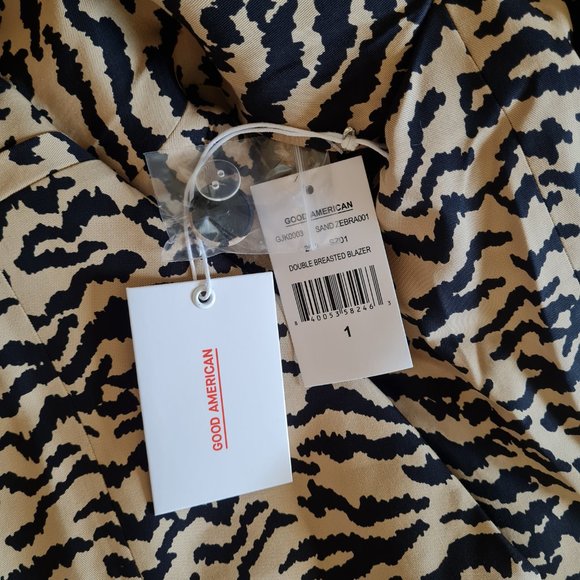 Good American Sand Zebra Double Breasted Blazer Size 1 Small Animal Print NWT - Picture 9 of 10